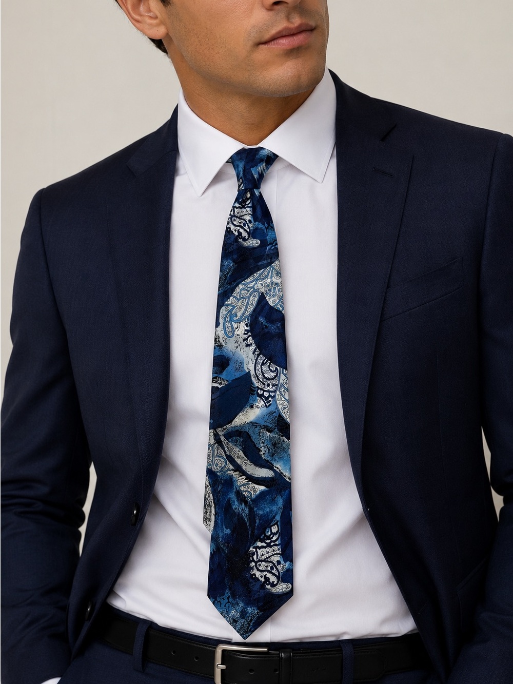 Vintage Pierre Balmain Paris Men’s Silk Tie Blue Paisley Abstract Necktie